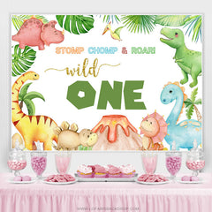 Lofaris Wild Dinosaurs Volcano Happy 1st Birthday Backdrop
