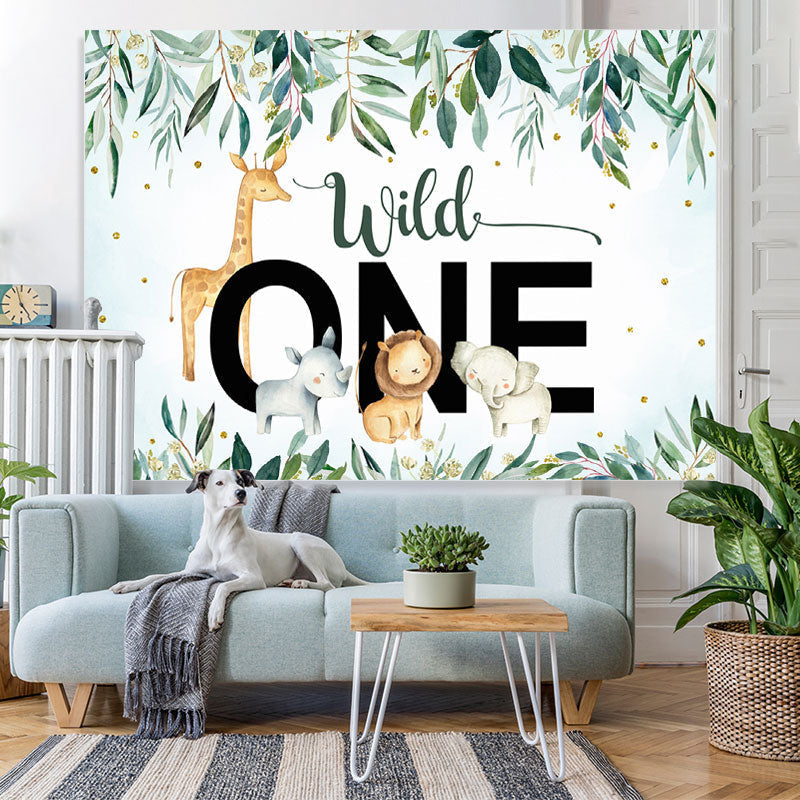Lofaris Wild One Cartoon Animal Baby Shower Backdrop for Boy