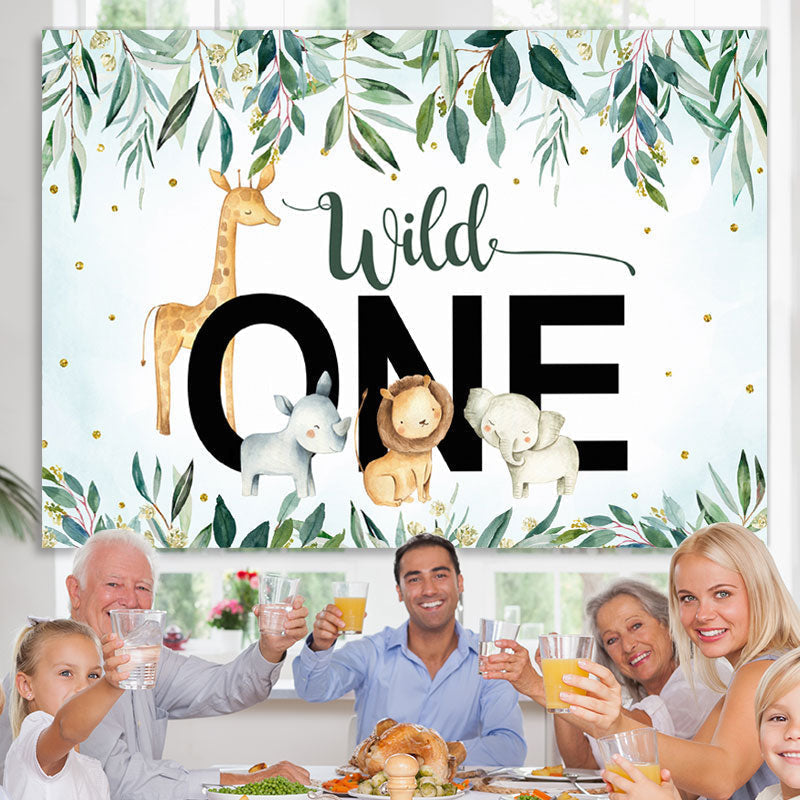 Lofaris Wild One Cartoon Animal Baby Shower Backdrop for Boy