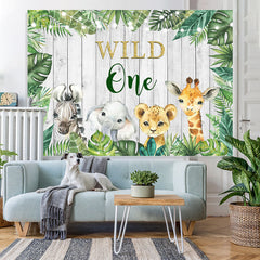 Lofaris Wild One Jungle Animals Green Leavs Birthday Backdrop for Kids