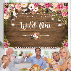 Lofaris Wild one Pink and White Floral Wooden Birthday Backdrop