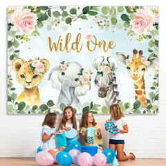 Lofaris Wild One Pink Floral Animals 1st Birthday Backdrop