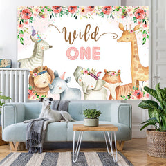 Lofaris Wild One Red Roses and Baby Animals Birthday Backdrop