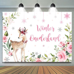 Lofaris Winter Christmas Elk Pink Flower Photoshoot Backdrops