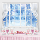 Lofaris Winter Curtain Window Blue Ice Scene Photo Backdrop