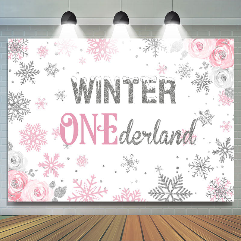 Lofaris Winter Floral Pink Photoshoot Backdrop for Baby Shower