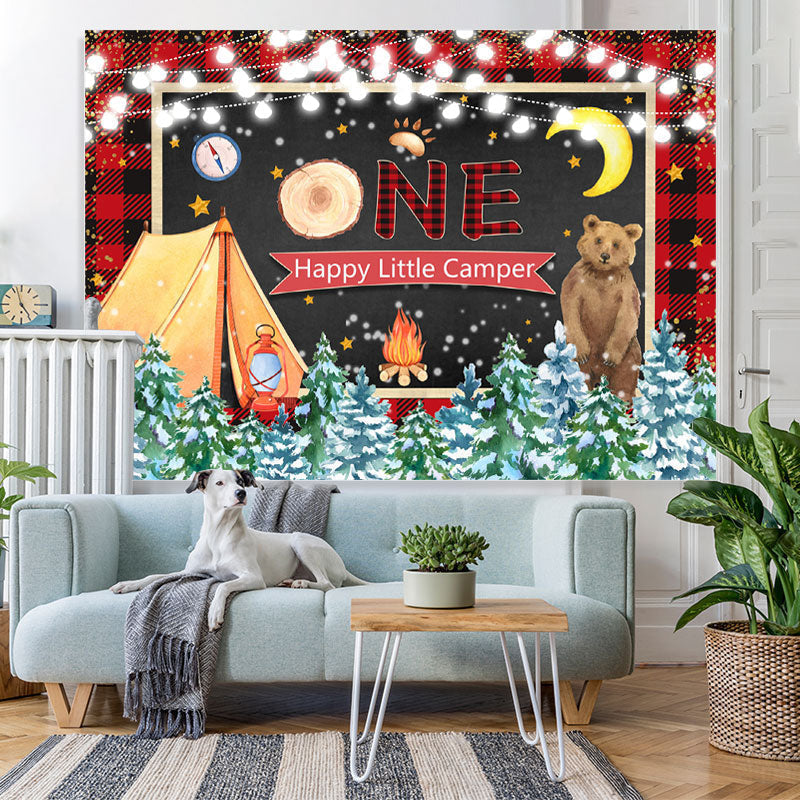 Lofaris Winter Happy Little Camper 1st Birthday Party Backdrop