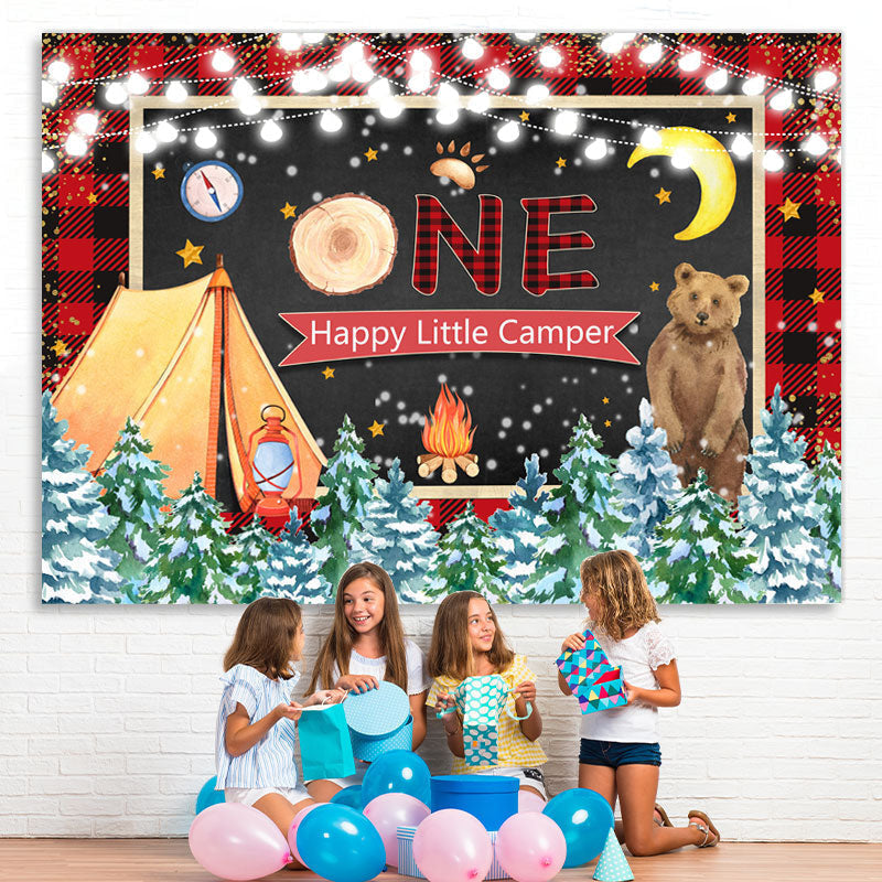 Lofaris Winter Happy Little Camper 1st Birthday Party Backdrop