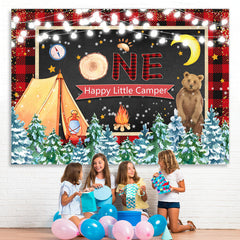 Lofaris Winter Happy Little Camper 1st Birthday Party Backdrop