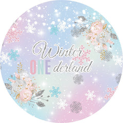 Lofaris Winter One Derland Colorful Round 1st Birthday Backdrop