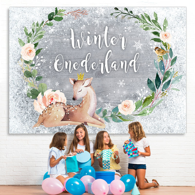 Lofaris Winter Onederland Baby Sika Deer 1St Birthday Backdrop