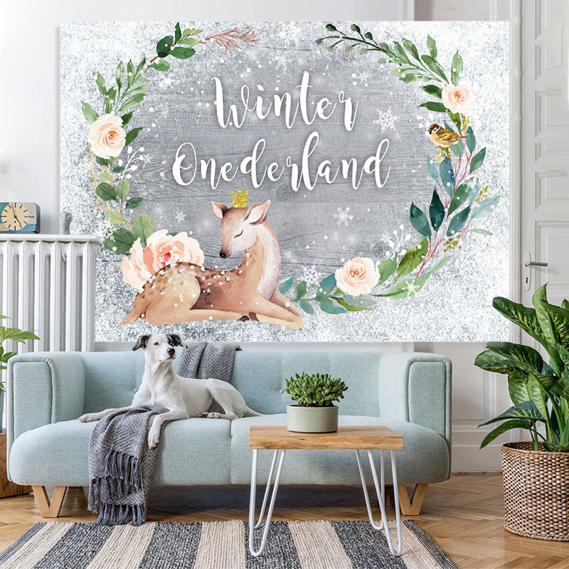 Lofaris Winter Onederland Baby Sika Deer 1St Birthday Backdrop
