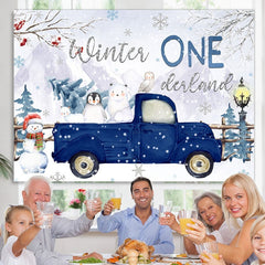 Lofaris Winter Onederland Blue Truck With Animals Backdrop