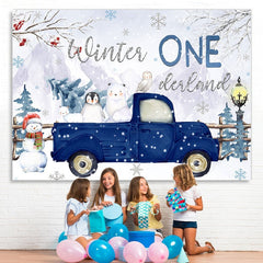 Lofaris Winter Onederland Blue Truck With Animals Backdrop