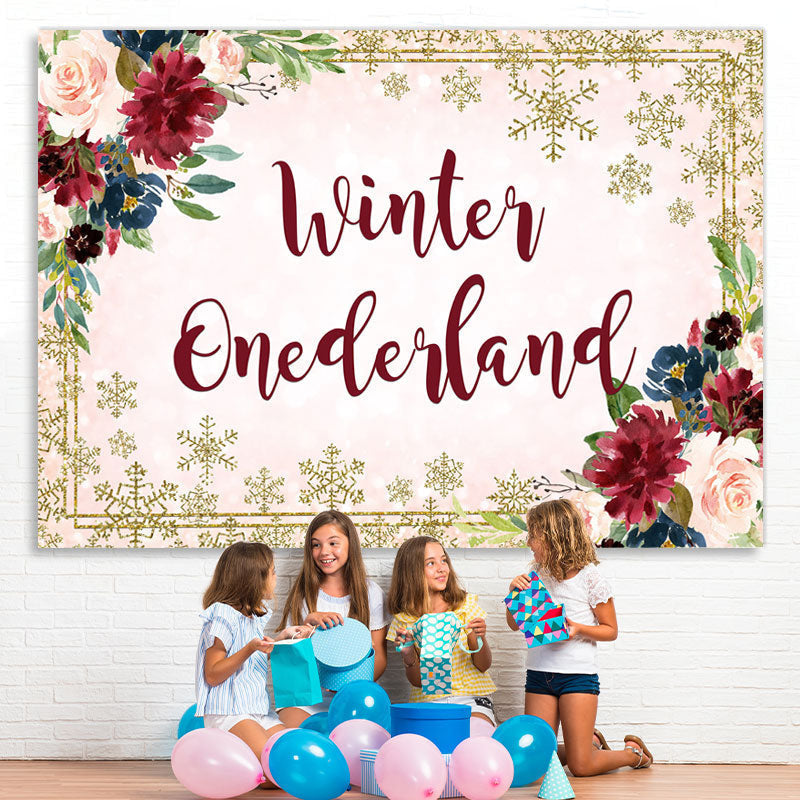 Lofaris Winter Onederland Golden Snow 1St Birthday Backdrop