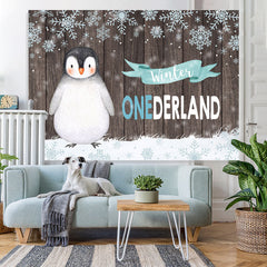 Lofaris Winter Onederland Penguin Snowflake Wood Backdrop for Birthday