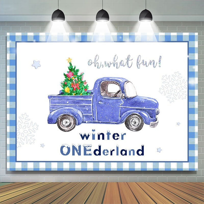 Lofaris Winter Onederland Snowflake Blue Car Backdrop for Baby Shower