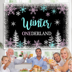 Lofaris Winter Onederland Snowflake Forest Backdrop for Birthday Party