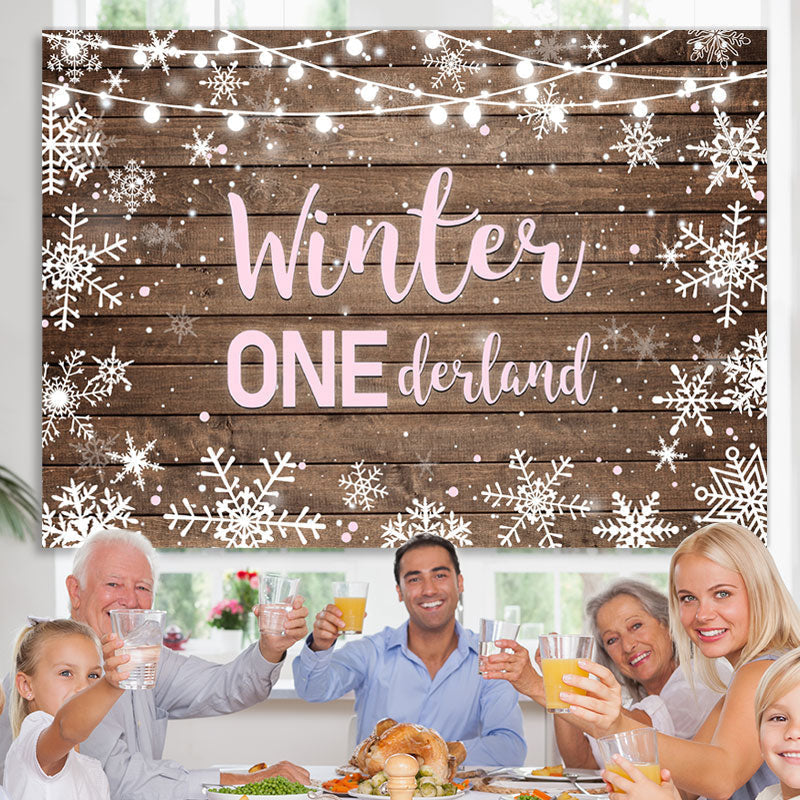 Lofaris Winter Onederland Snowflake Wood Girl Birthday Backdrop