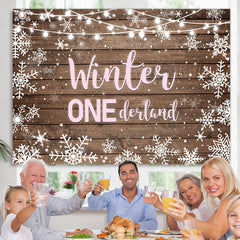 Lofaris Winter Onederland Snowflake Wood Girl Birthday Backdrop