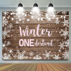 Lofaris Winter Onederland Snowflake Wood Girl Birthday Backdrop
