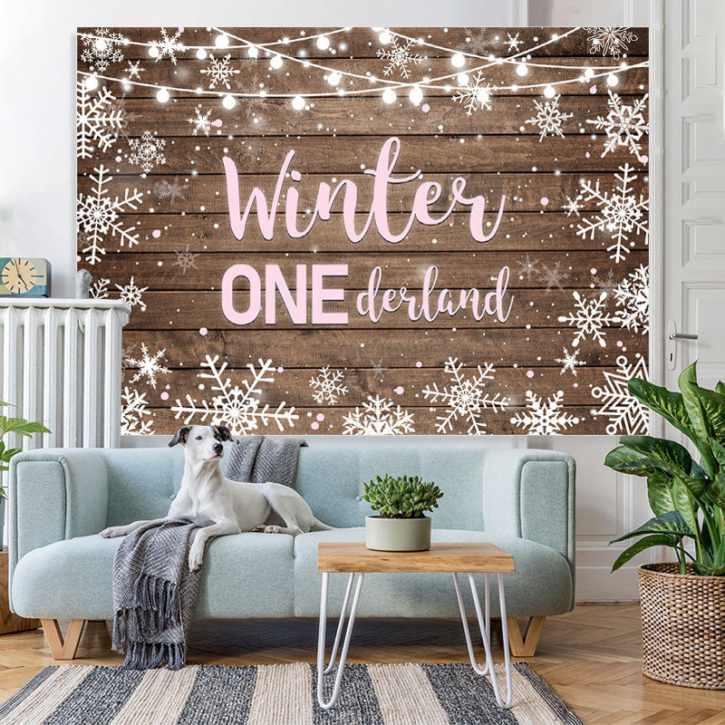 Lofaris Winter Onederland Snowflake Wood Girl Birthday Backdrop