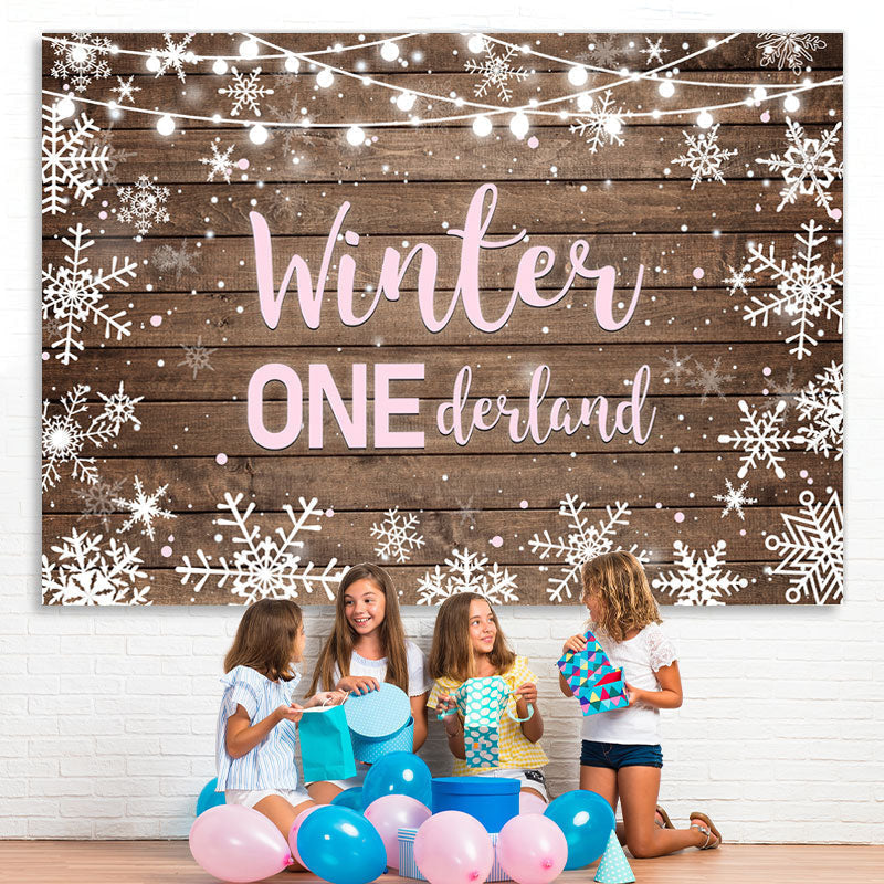 Lofaris Winter Onederland Snowflake Wood Girl Birthday Backdrop