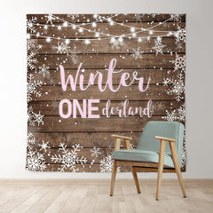 Lofaris Winter Onederland Snowflake Wood Girl Birthday Backdrop