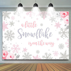 Lofaris Winter Pink Floral Snowflakes Photoshoot Backdrop for Girls