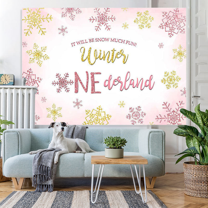 Lofaris Winter Pink Snowflake One-derland Photo Backdrop for Party