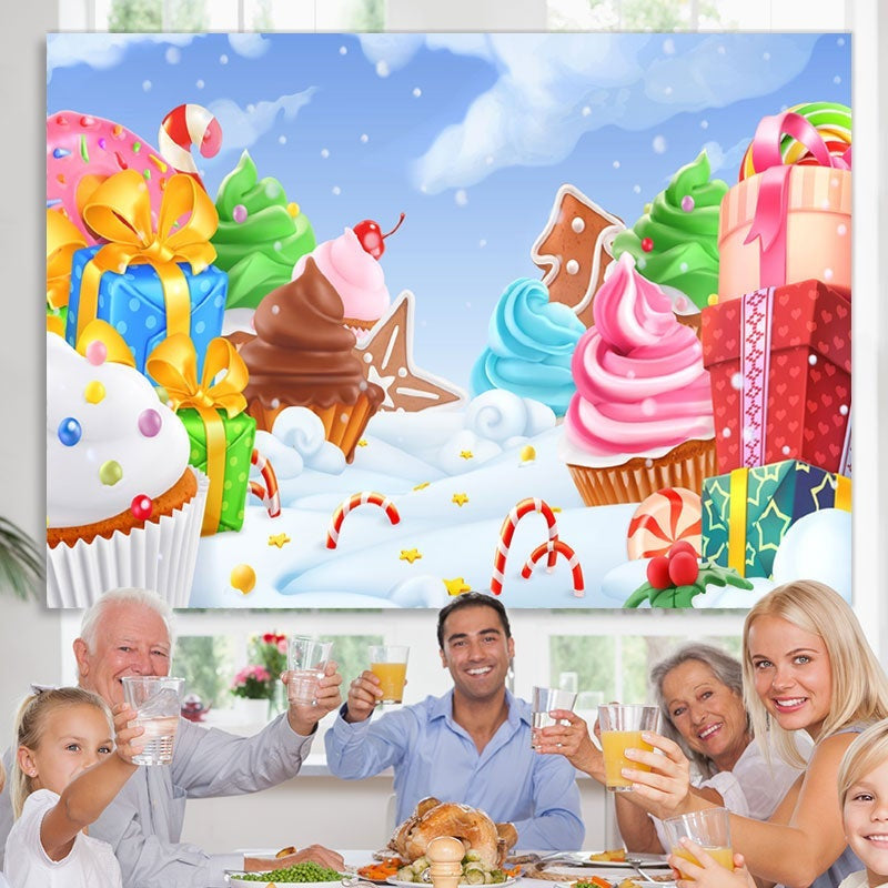 Lofaris Winter Snow Cartoon Cake Gift Backdrops for Birthday Baby Shower
