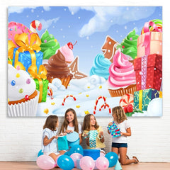 Lofaris Winter Snow Cartoon Cake Gift Backdrops for Birthday Baby Shower