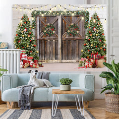 Lofaris Winter Tree Christmas Wood Door Backdrop for Photoshoot Decoration