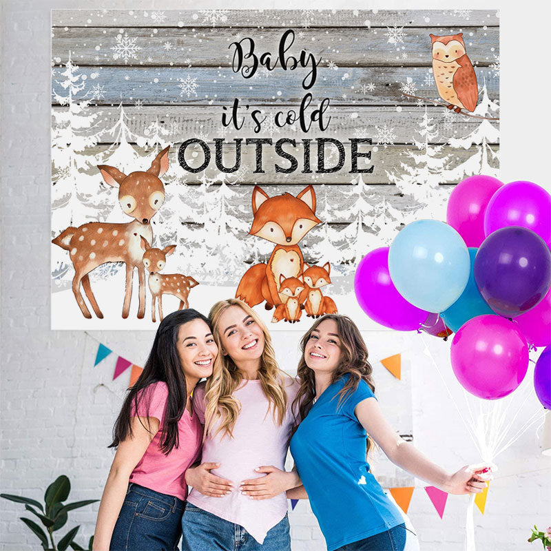 Lofaris Winter Trees and Little Animals Baby Shower Backdrop