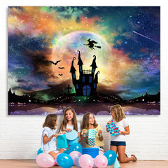 Lofaris Witch Bat Castle Moon Scary Night Halloween Party Backdrop