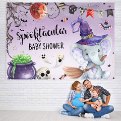 Lofaris Wizard Elephant Purple Halloween Baby Shower Backdrop