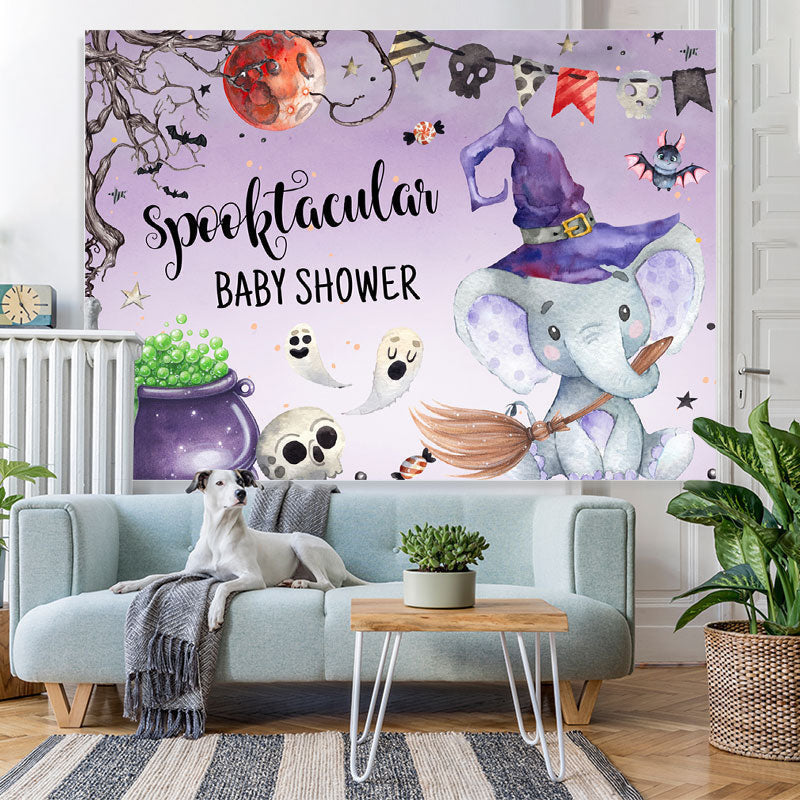 Lofaris Wizard Elephant Purple Halloween Baby Shower Backdrop