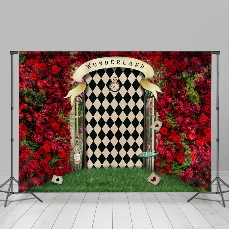 Lofaris Wonderland Magic Gate Rose Wall Easter Party Backdrop