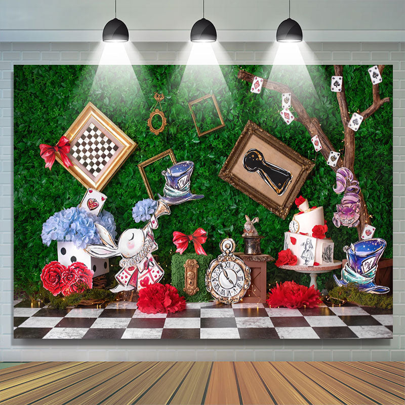 Lofaris Wonderland Rabbits Grass Wall Photo Easter Backdrop