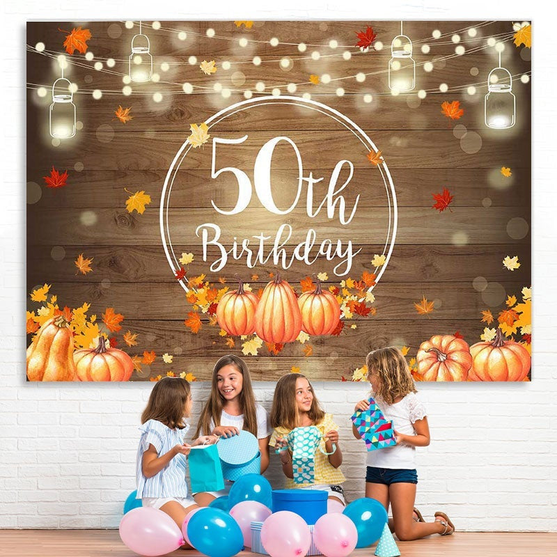 Lofaris Wood pumpkins maple leaves Happy 50th birthday backdrop