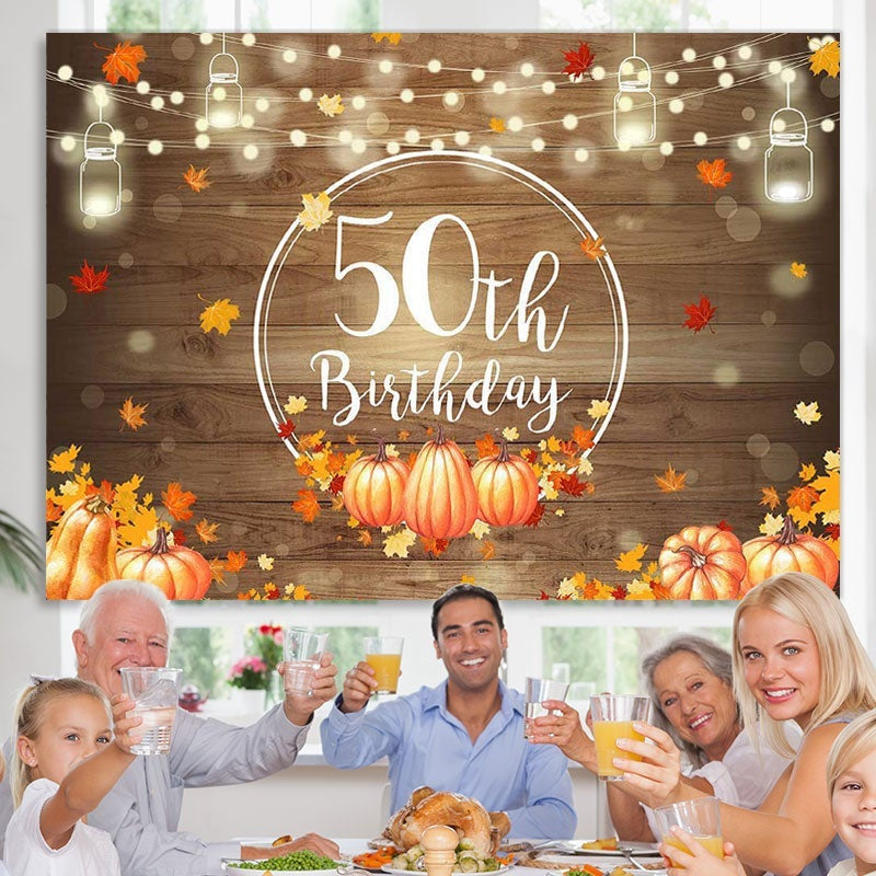 Lofaris Wood pumpkins maple leaves Happy 50th birthday backdrop