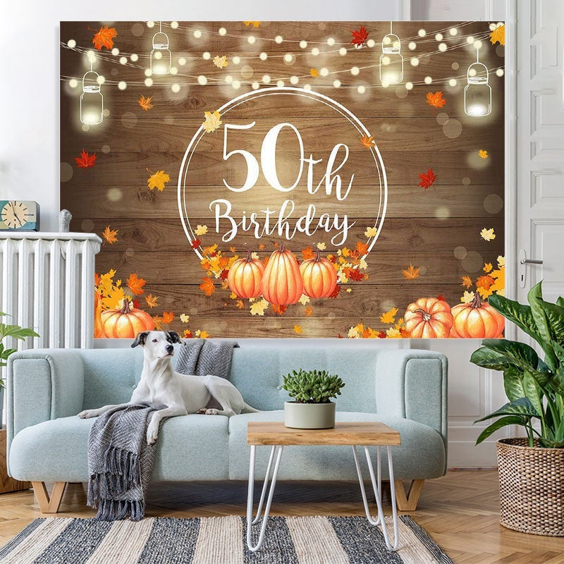 Lofaris Wood pumpkins maple leaves Happy 50th birthday backdrop