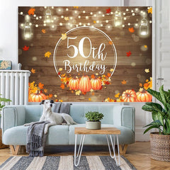 Lofaris Wood pumpkins maple leaves Happy 50th birthday backdrop