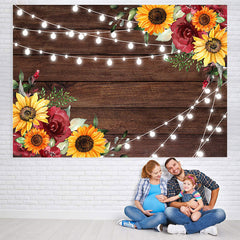 Lofaris Wooden And Sunflowers Baby Shower Backdrop For Girl