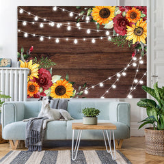 Lofaris Wooden And Sunflowers Baby Shower Backdrop For Girl