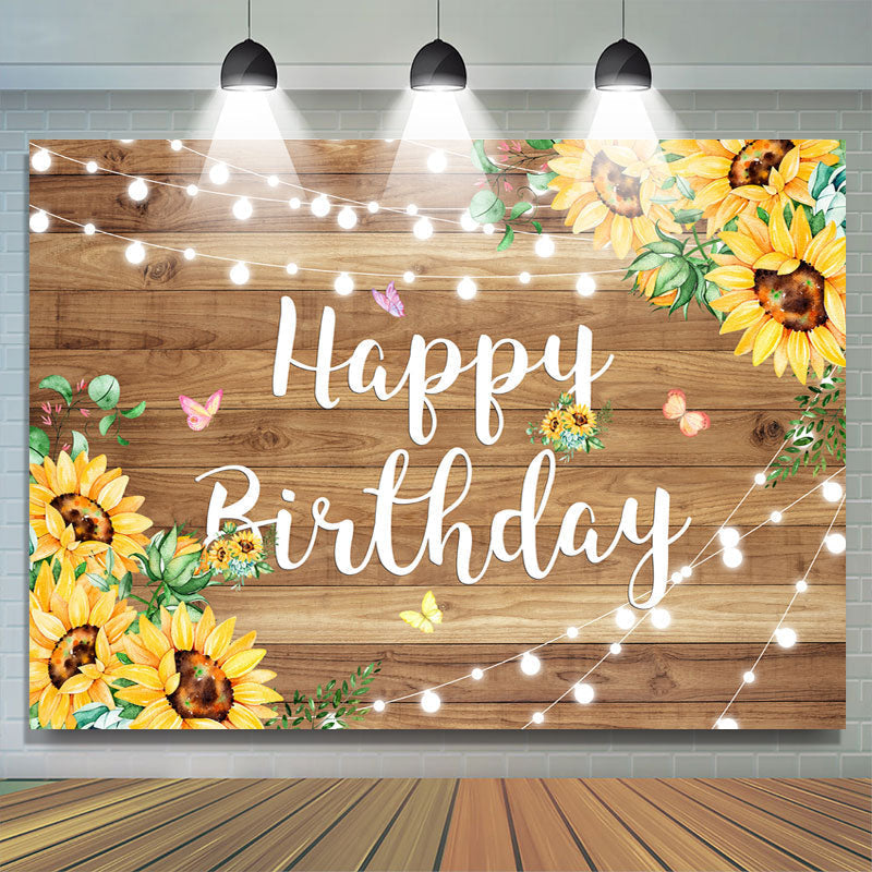 Lofaris Wooden Butterfly Sunflower Happy Birthday Backdrop