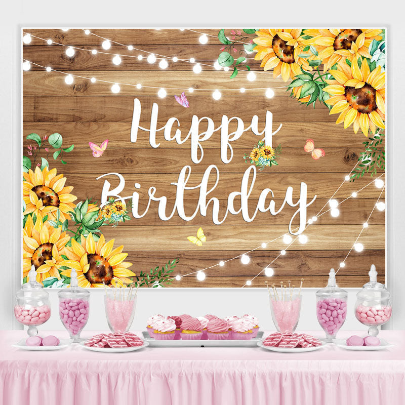 Lofaris Wooden Butterfly Sunflower Happy Birthday Backdrop
