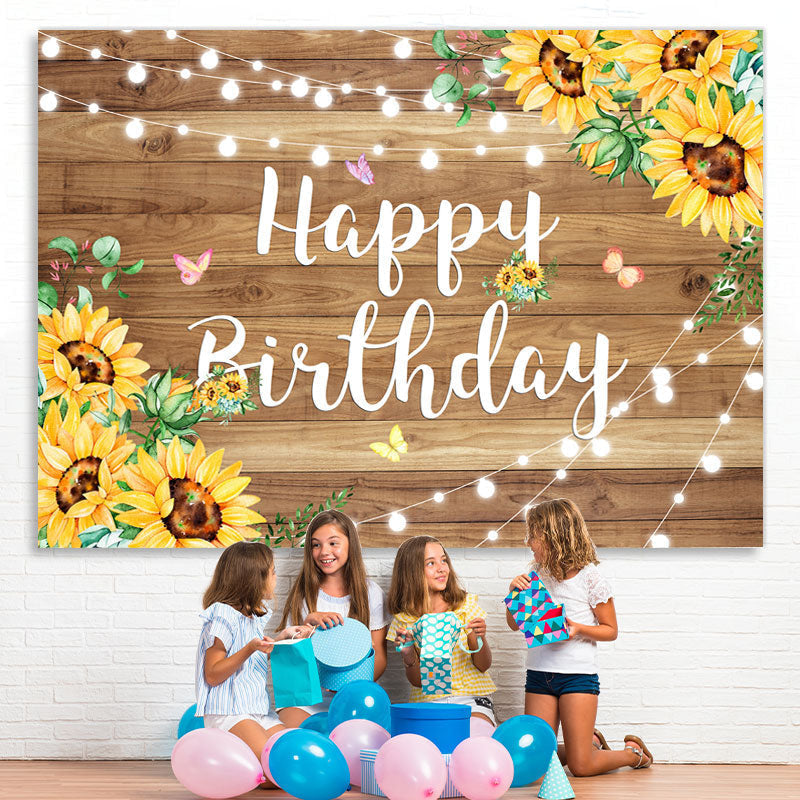 Lofaris Wooden Butterfly Sunflower Happy Birthday Backdrop
