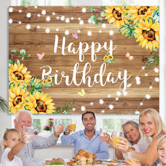 Lofaris Wooden Butterfly Sunflower Happy Birthday Backdrop