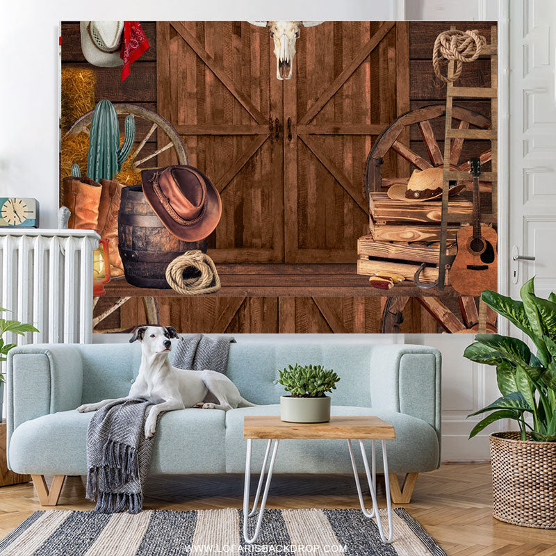 Lofaris Wooden Cowboy Cabin Cool Theme Happy Birthday Backdrop